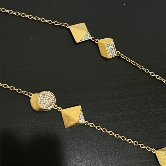 J.Crew Pave Rhinestones Gold Tone Long Necklace Lobster Clasp - Picture 4 of 5